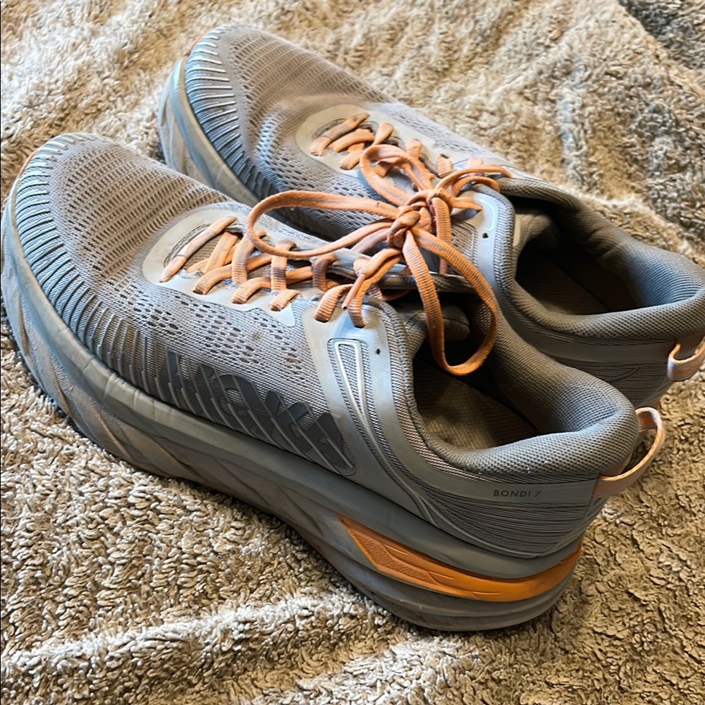 Hoka Gray and Orange Athletic Shoes with Chunky Midsole